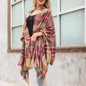 NEW Multicolor Plaid Pocket Ruana Shawl Cover up